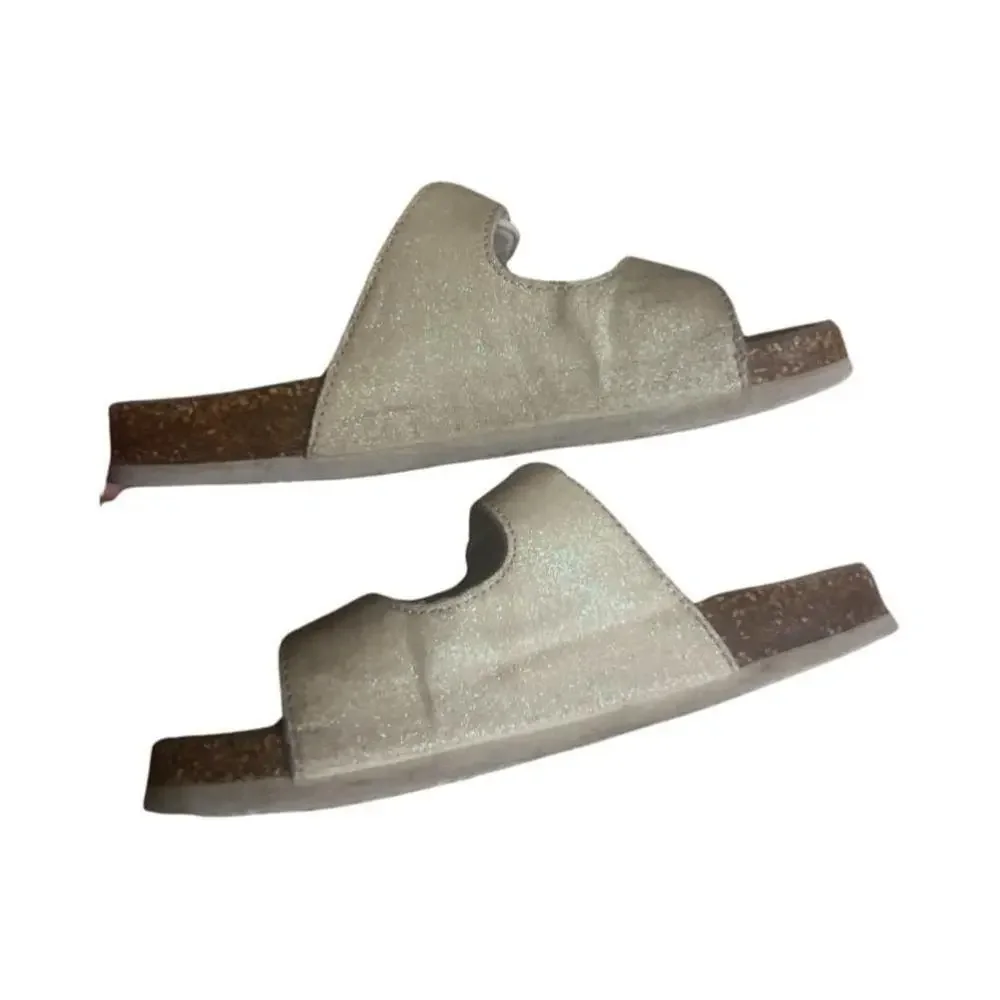 Soft Moc buckled slide sandals- cream glitter